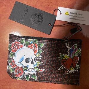 Ed Hardy Black and Red Skull & Heart Card Holder